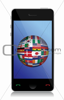 phone and flag globe