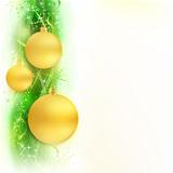 Green golden wavy pattern star border with Christmas balls