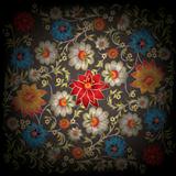 abstract grunge floral ornament with flowers on black