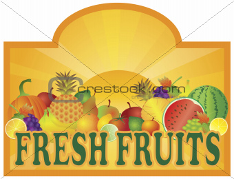 Fresh Fruits Stand Signage with Sun Illustration