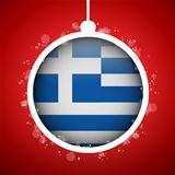Merry Christmas Red Ball with Flag Greece