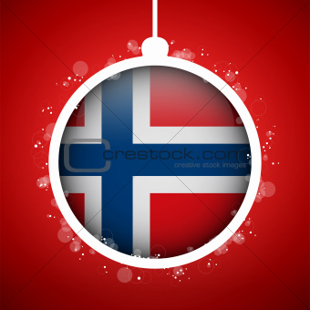 Merry Christmas Red Ball with Flag Norway
