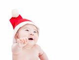 happy asian baby with christmas hat
