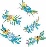 Miscellaneous blue and yellow flowers for ornaments