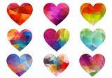 colorful hearts with geometric pattern, vector