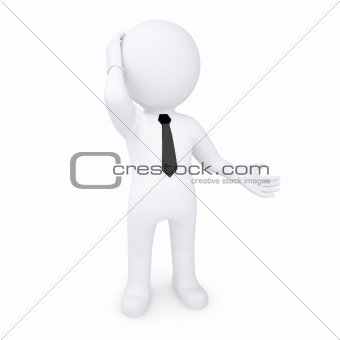 3d white human thoughtfully hand on the head