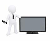 White human standing near the TV and keeps the remote in his hand