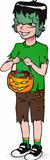 Halloween little boy frankenstein with candy