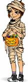 Halloween little boy mummy with candy