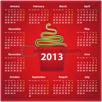 2013 calendar in English