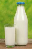 Milk in a bottle and in a glass
