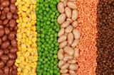 Collection of lentils, peas, beans and corn