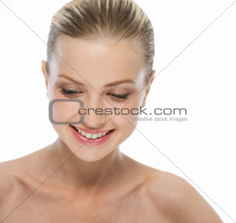Portrait of laughing girl isolated on white