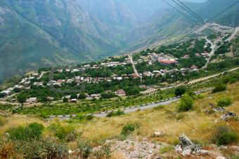 Mountain village view from altitude