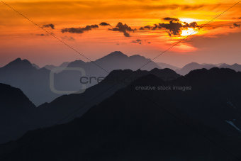 Sunset over the Fagaras Mountains, Southern Carpathians