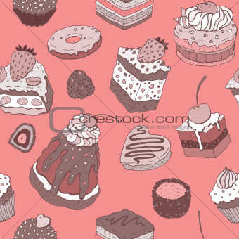 Cute cake. Seamless pattern.