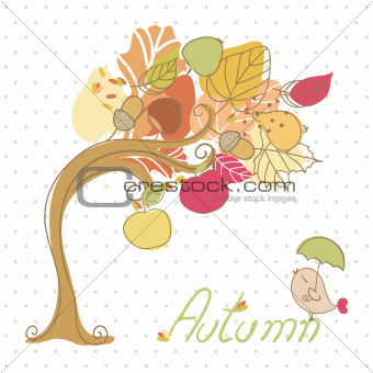 Autumn tree and little bird
