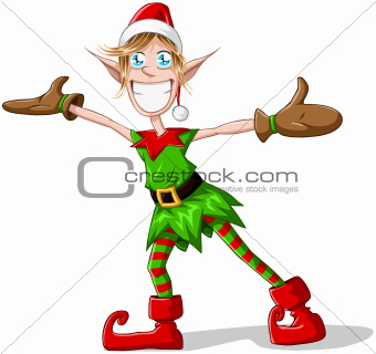 Christmas Elf Spreading Arms And Smiling