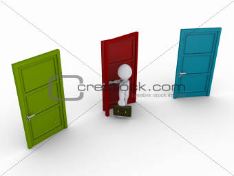 Businessman selecting one door out of three