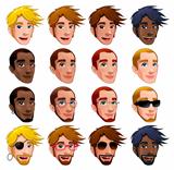 Male faces, vector isolated characters.