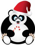 Panda Sitting with Santa Hat and Candy Cane