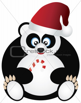 Panda Sitting with Santa Hat and Candy Cane