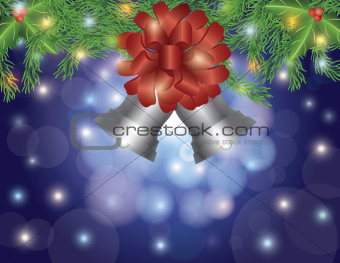 Christmas Silver Bells with Bow On Garland Illustration