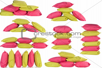 bright pink and green pillows isolated on white