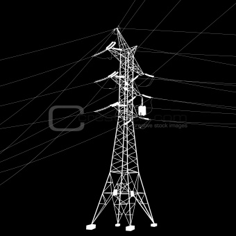 Silhouette of high voltage power lines. 