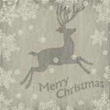 Christmas deer with snowflakes on wooden texture. Vector illustr