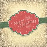 Merry Christmas vintage card with snowy pattern. Vector illustra
