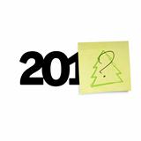 New year concept with question sign an yellow sticky papers. Vec