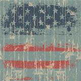 The American flag print against a wooden wall. Vector, EPS10.