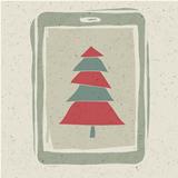 Xmas tree on tablet device screen, technology concept vector, EP