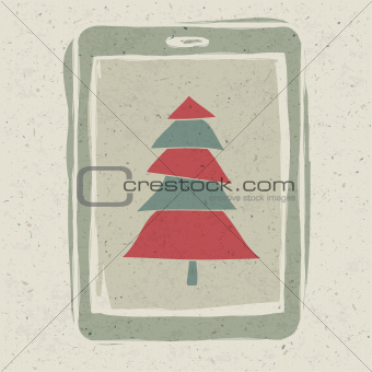 Xmas tree on tablet device screen, technology concept vector, EP