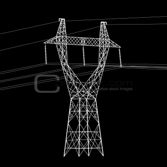Silhouette of high voltage power lines. Vector  illustration.