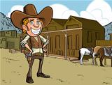 Cartoon cowboy with sixgun