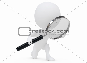 3d humanoid character with a magnifier