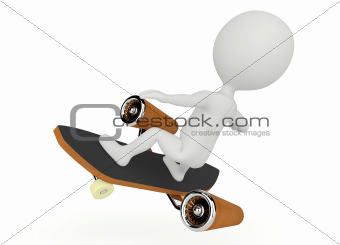 3d humanoid character fly on a skateboard