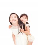 happy two little girls isolated on the white background