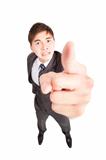 Angry businessman pointing to camera