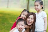 Asian mother and children