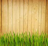 Wooden fence and green grass