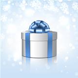 White gift box with a blue bow.