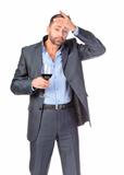 Portrait of thoughtful business man with glass wine