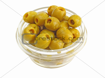 Green olives in a bowl 