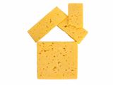 House of pieces of cheese on a white background