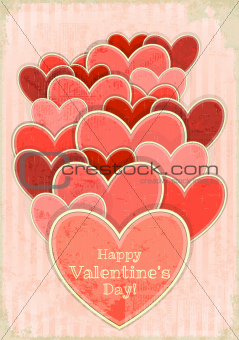 Retro Valentines Day Card with Hearts