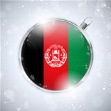 Merry Christmas Silver Ball with Flag Afghanistan