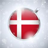 Merry Christmas Silver Ball with Flag Denmark